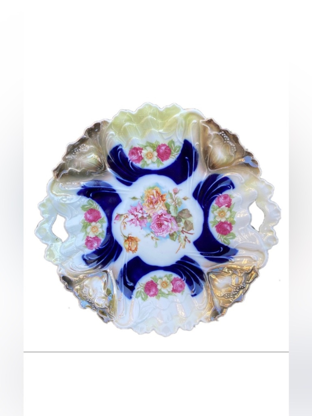 Vintage • Floral Transfer Lusterware Handled Plate Dish